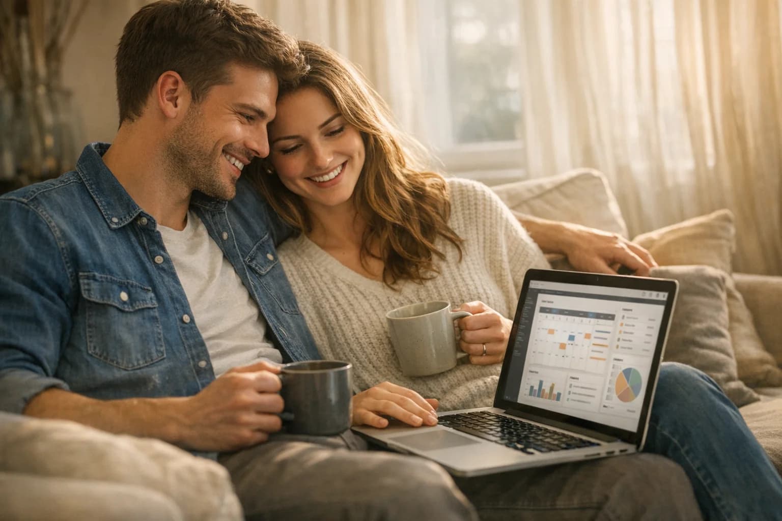 Couple relaxed and happy, browsing vendors together